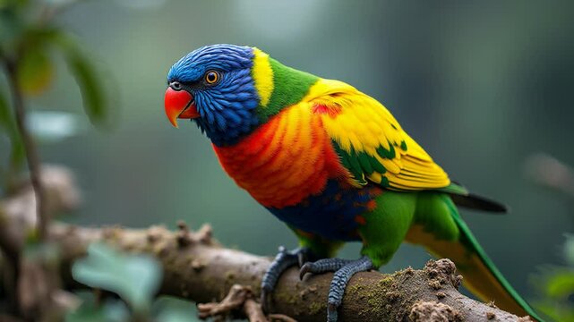 Portrait of a colorful parrot on the background of a rainforest