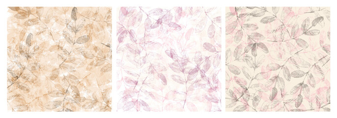 Fototapeta premium A set of autumn backgrounds with leaves, watercolor pattern. The texture is autumn with leaves for the design.