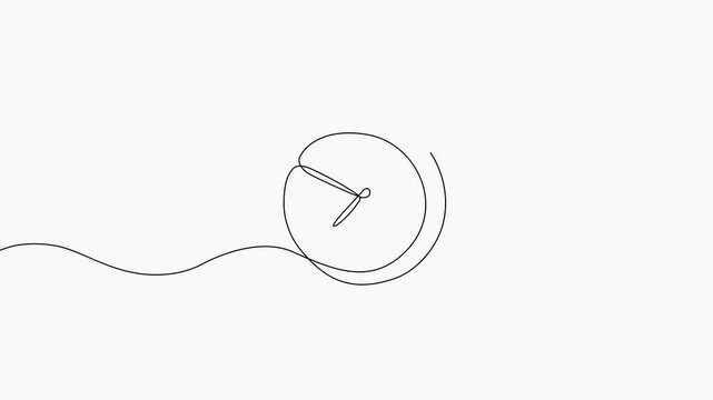 Video continuous one line of a clock on white background. 4K