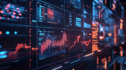 Fototapeta premium Data science business analysis and strategy big data conceptBusiness teamwork analyzing financial graph on virtual touch screen futuristic technology solution for business development : Generative AI