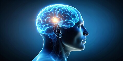 Human Head with Glowing Blue Brain for Minimalist Photography
