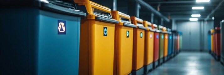 Smart waste management system, sensors actively tracking waste levels in bins, optimizing collection efficiency and promoting sustainability.