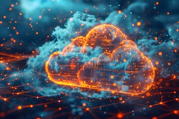 Obraz premium Digital Cloud Concept with Data Connections and Glowing Elements