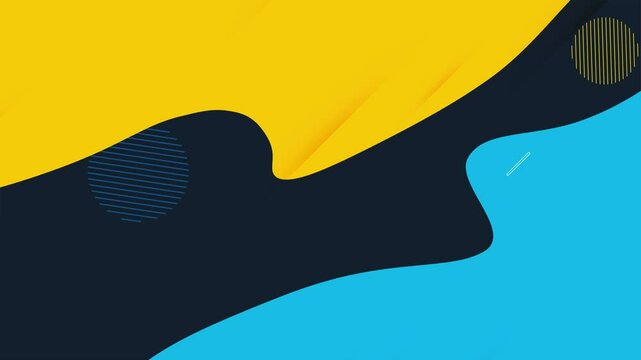 Animated wavy abstract background with looping geometric lines. 4k animation Geometric shapes in yellow blue colors.