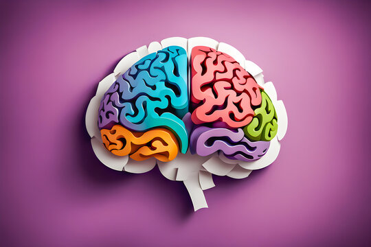 illustration of paper art brain shaped on the abstract background.	