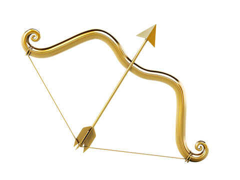 Golden Cupid's bow isolated on transparent background.
