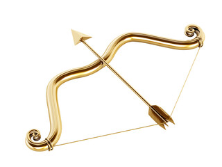 Golden Cupid's bow isolated on transparent background.