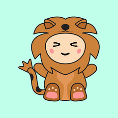Cute Kids Character in Lion Costume
