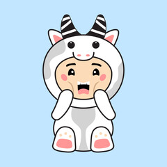 Cute Kids Character in Cow Costume