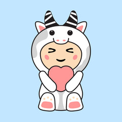 Cute Kids Character in Cow Costume
