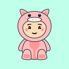 Cute Kids Character in Pig Costume