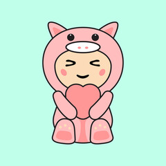 Cute Kids Character in Pig Costume