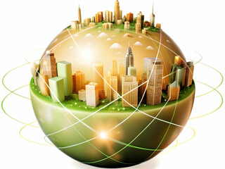 Abstract Globe City Buildings Connected Light Lines Smart Cities Concept Soft Background Global Interconnectedness Ample Copy Space Photo Stock