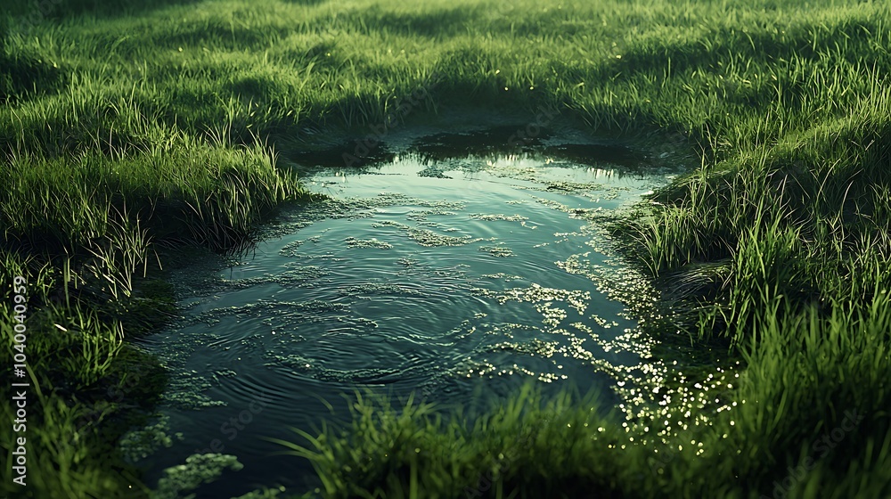 Poster captivating reflection exploring grasslands that ripple like water under the gentle glow of nature’s