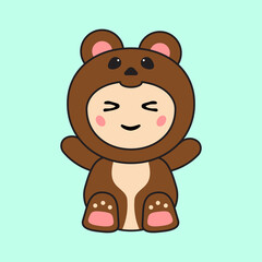 Cute Kids Character in Bear Costume