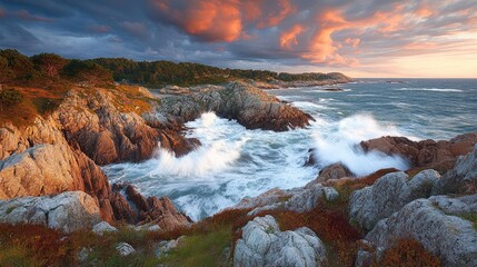 Obraz premium Dramatic Seascape with Waves and Sunset Illumination