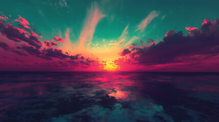 Fototapeta premium Breathtaking vibrant sunset over ocean with colorful clouds reflecting on the water creating a scenic masterpiece