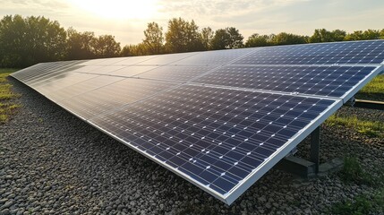 Rows of solar panels installed alongside farmland, harnessing energy from the sun while supporting agricultural activities.