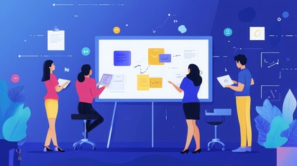 Collaborative Team Mapping Customer Journey on Whiteboard, Engaged brainstorming session, Visualizing user experience and insights