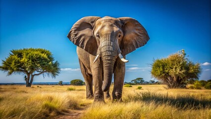 Fototapeta premium Isolated Elephant in Natural Habitat - Wildlife Conservation Photography