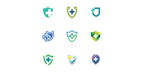 Set of Medical Shield Logo Design. Health protection shield logo designs for medical clinic service.