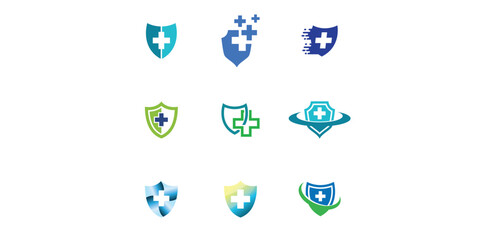 Set of Medical Shield Logo Design. Health protection shield logo designs for medical clinic service.