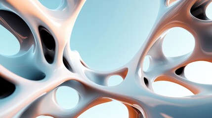 An abstract depiction of a futuristic network with flowing, interconnected organic forms creating a sense of unity and innovation against a soft gradient backdrop.