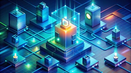 Isometric Design Illustration of System Security with Bokeh Effect for Enhanced Visual Appeal