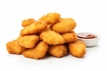 Ketchup nuggets food white background.