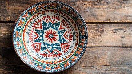 Traditional Moroccan Plate on Wooden Surface