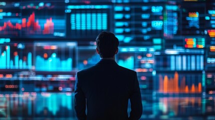 Obraz premium Market Analyst Engaged in Data Analysis with Reports and Dashboards Showcasing Key Market Trends and Insights