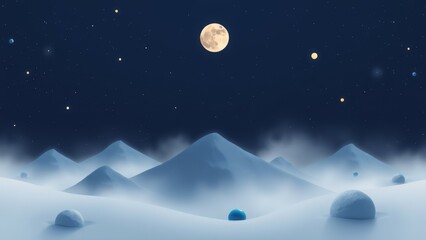 Snowy mountains under a starry sky