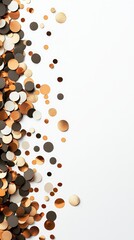 A beautiful arrangement of shiny metallic confetti scattered on a clean white backdrop, perfect for celebrations or events.
