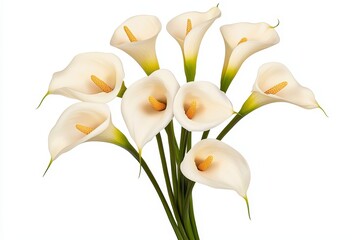 Obraz premium A beautiful bouquet of elegant calla lilies showcasing their delicate white petals and vibrant yellow centers.