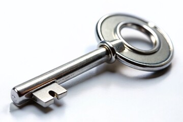 Key with Ring Hanging on Screw Against White Background - Isolated Product Photography for Security and Access
