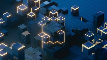 Abstract blue cubes. A digital artwork featuring glowing blue and yellow cubes, symbolizing connection and data flow.