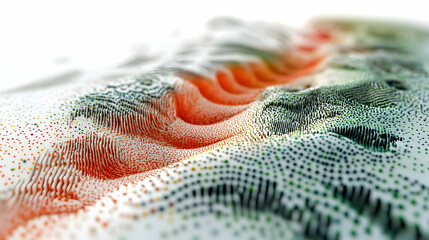 3D Abstract Data Streams Carbon Footprint Panning Shot Business Figures Interacting Changing Color Red Green Symbolizing Reduction Strategies Icon White Background