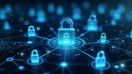 A padlock surrounded by a network, illustrating the idea of security within a connected digital landscape.