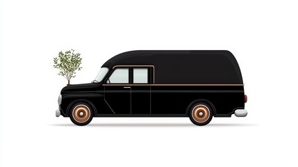 Fototapeta premium A classic black van with a unique design featuring a small tree, perfect for transportation or eco-friendly themes.