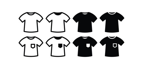 set of t-shirt icon vector design simple black white color illustration collection isolated