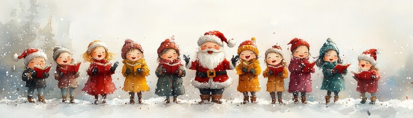 Joyful Children Singing Christmas Carols with Santa