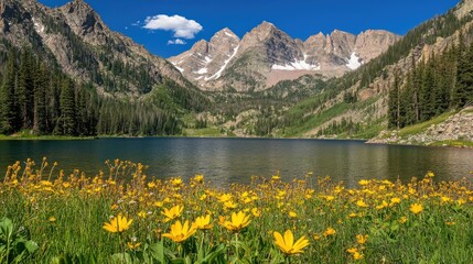Scenic Rocky Mountain Landscape with Wildflowers