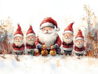 Santa and Elves Creating Toys in a Winter Wonderland