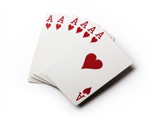 Obraz premium A set of playing cards displaying four aces of hearts, ideal for showcasing themes of luck, games, and strategy.