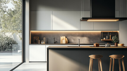 minimalist wood kitchen black and white style