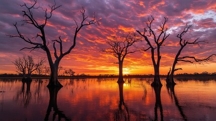 Obraz premium Stunning Sunset with Clear Sky and Reflection in Water