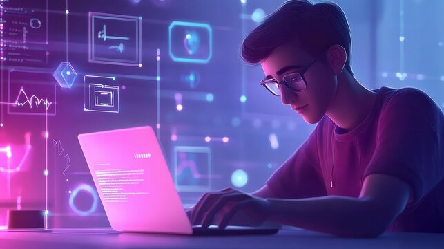 Human use laptop technology internet learning and study online class technology network, e-learning, online education, education, training, tutor, video lesson, course, knowledge in homeschool