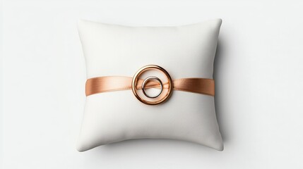Elegant decorative pillow with a stylish ribbon and ring accent. Perfect for enhancing your home decor and adding a touch of luxury.