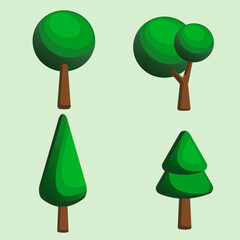 Flat Illustration set of Four Green Leaf Trees for Nature Designs