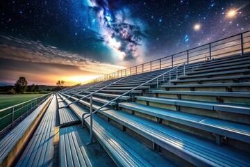 Long Exposure of Empty Football Bleachers Under Starry Night Sky for Dramatic Effect